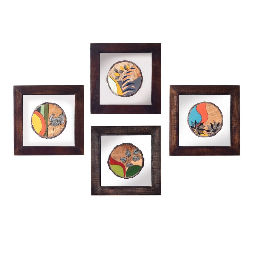 Hand Paintings In Frame With Glass On Wood Various Designs Set of 4 By Tamrapatra