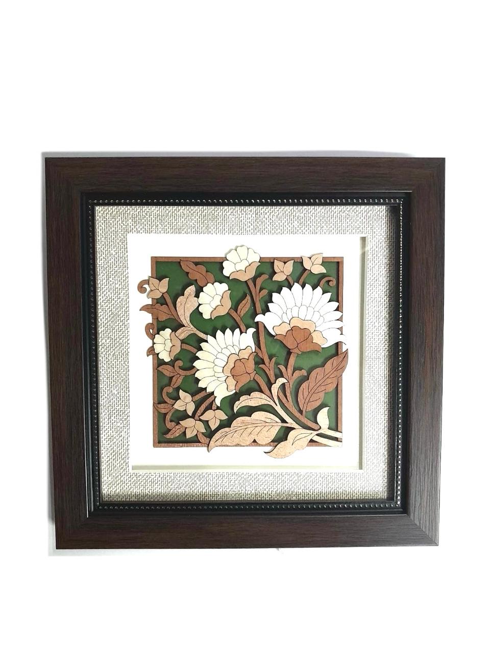 Floral Green 3D Wood Artwork Exclusive Designs Hanging Wall Frame By Tamrapatra