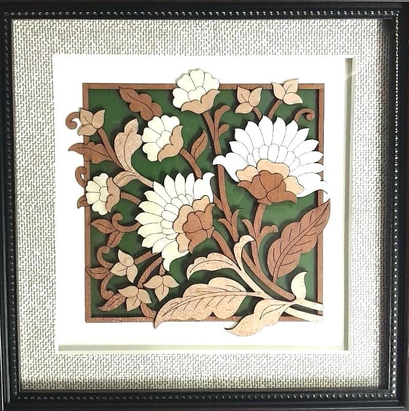 Floral Green 3D Wood Artwork Exclusive Designs Hanging Wall Frame By Tamrapatra