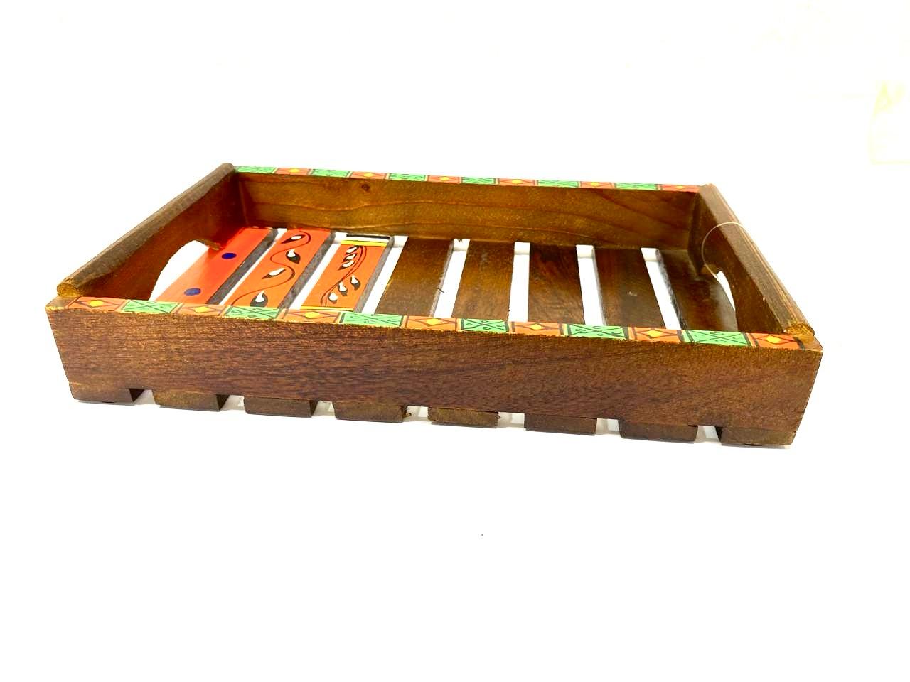 Stylish Hand Painted With Acrylic Colors Wooden Tray Utility Storage By Tamrapatra