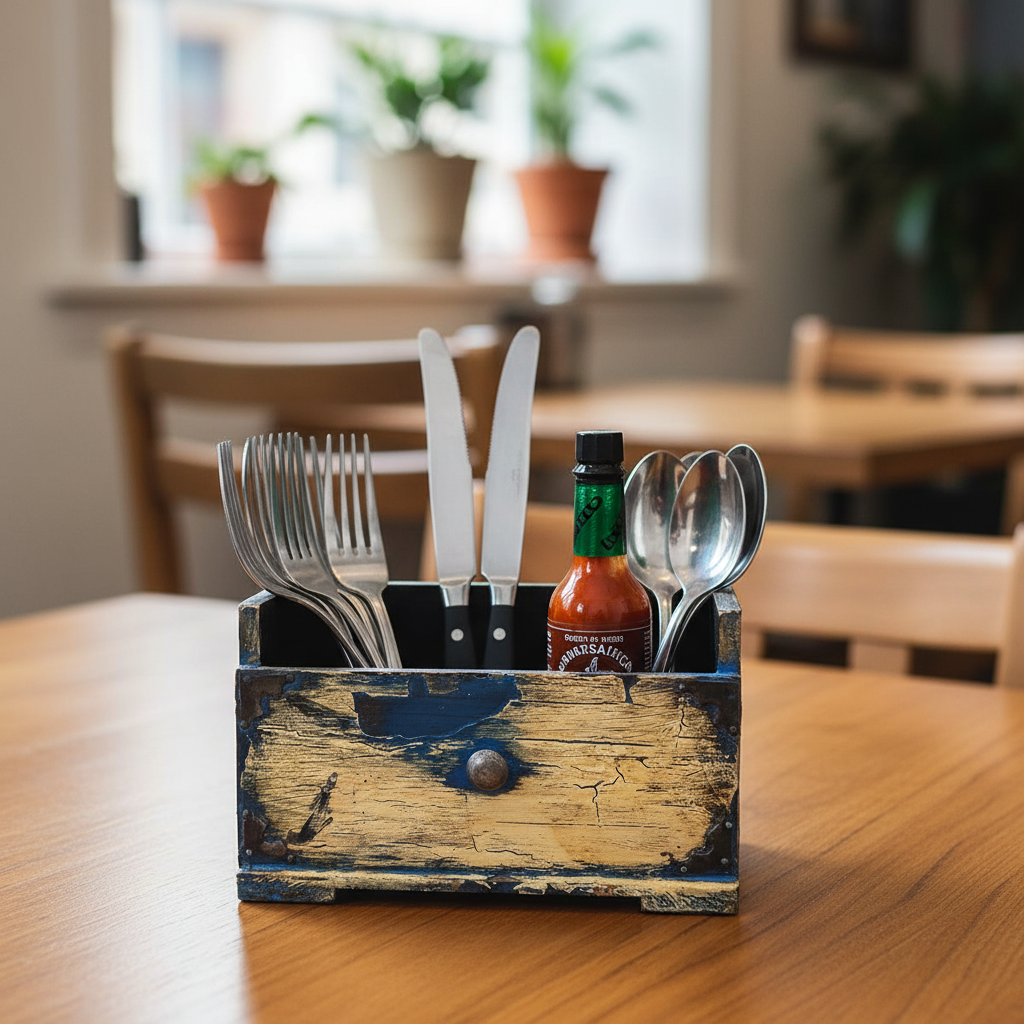 Rustic Painting Handcrafted Wooden Exclusive Napkin & Cutlery Holder By Tamrapatra - Tamrapatra