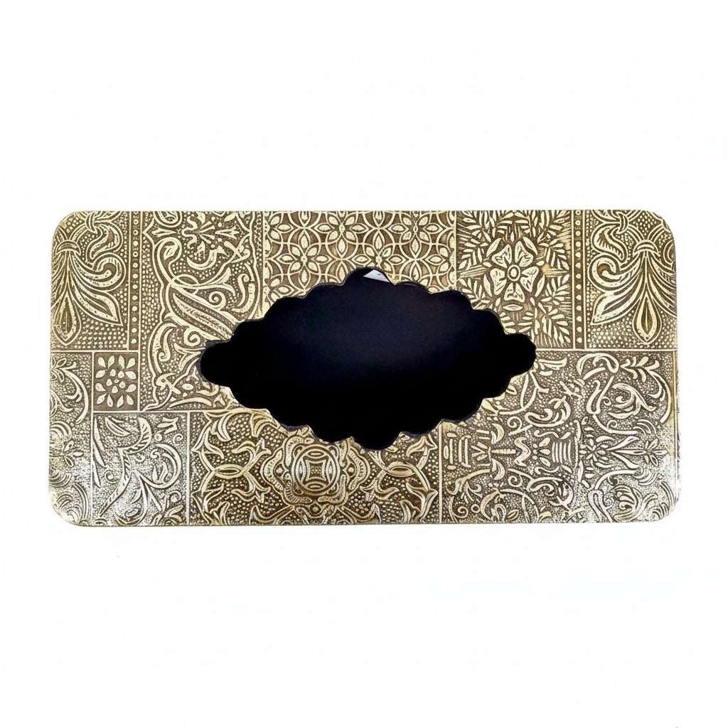 Brass Design Wooden Handicrafts Napkin Stand Antique Finish From Tamrapatra - Tamrapatra