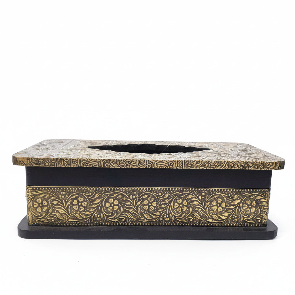 Brass Design Wooden Handicrafts Napkin Stand Antique Finish From Tamrapatra - Tamrapatra