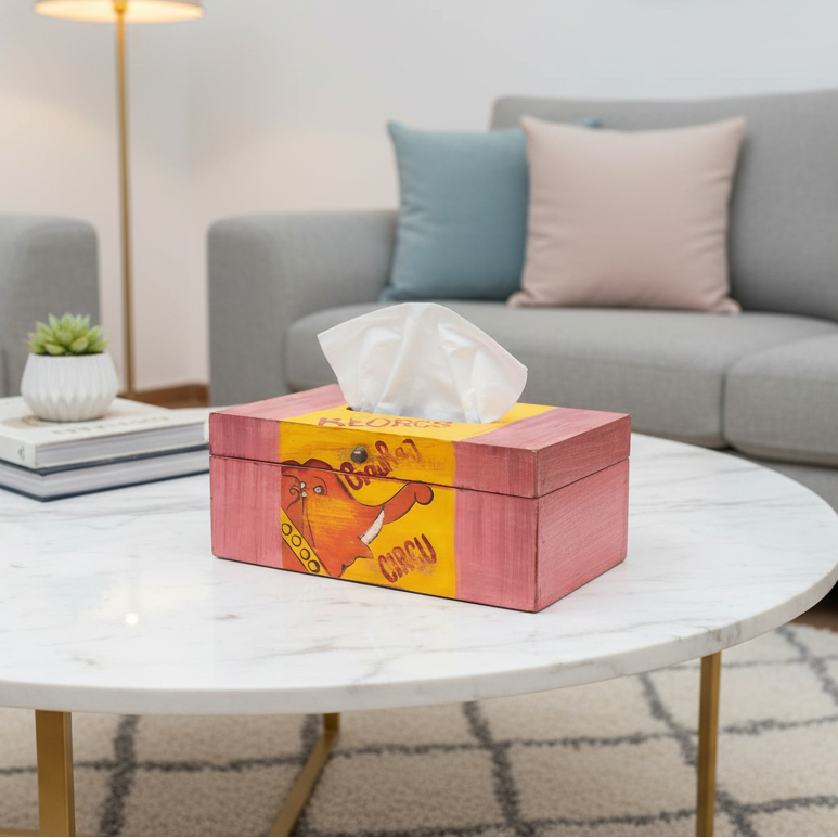 Modern Finish Style Hand Painted Elephant Wooden Napkin Holder By Tamrapatra