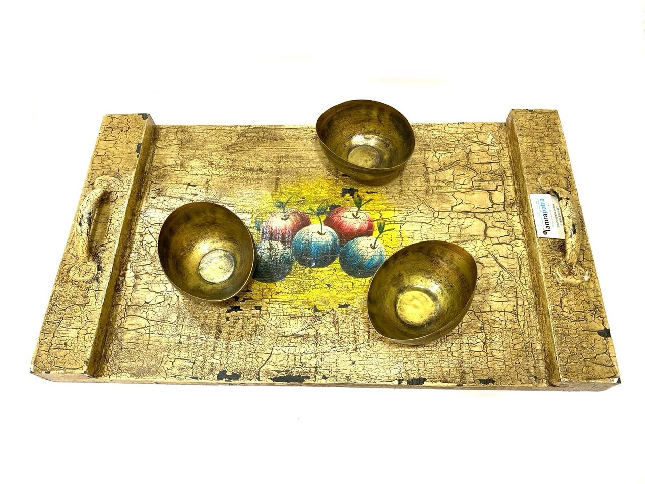 Wooden Traditional Trays HandPainted By Indian Artisans With Handles By Tamrapatra