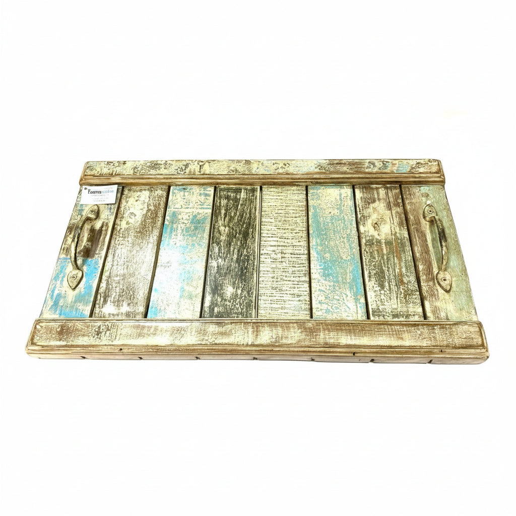 Wooden Traditional Trays HandPainted By Indian Artisans With Handles By Tamrapatra - Tamrapatra
