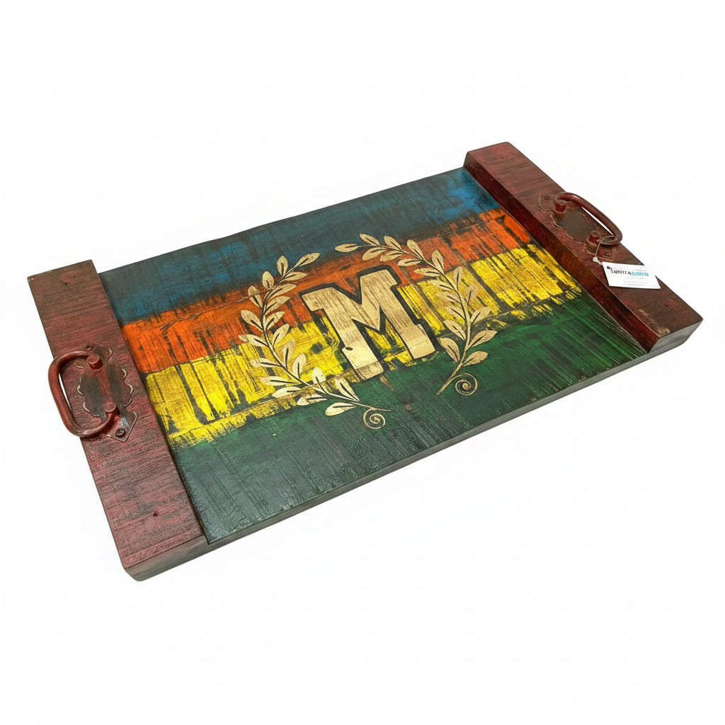 Wooden Traditional Trays HandPainted By Indian Artisans With Handles By Tamrapatra - Tamrapatra
