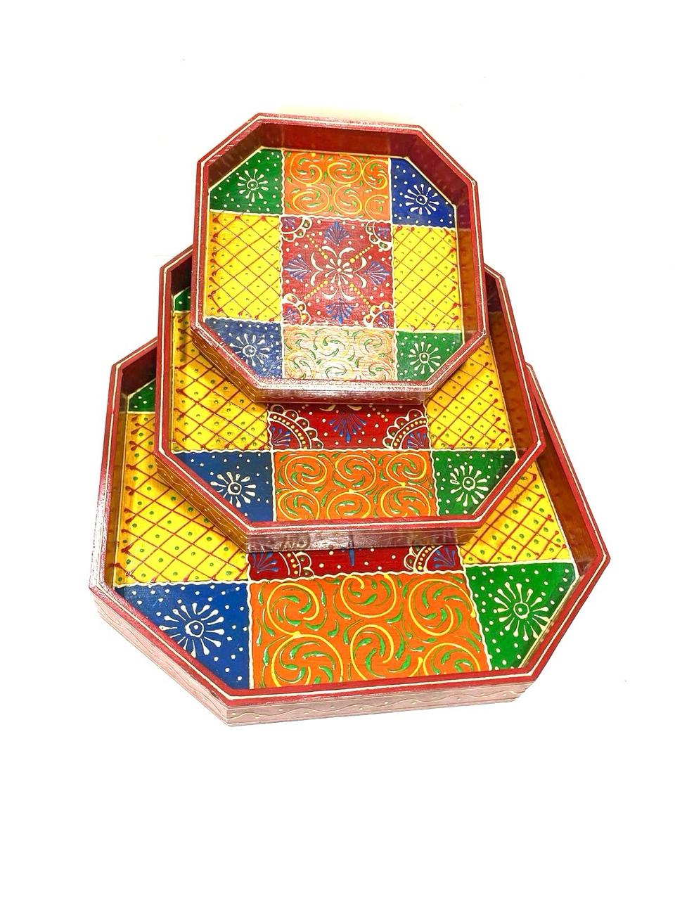 Unique Octagon Shaped Traditional Handcrafted Tray Utility From Tamrapatra