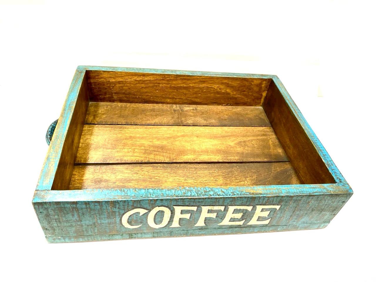Big Wooden Tray With Premium Handles Vintage Rustic Finish Theme By Tamrapatra
