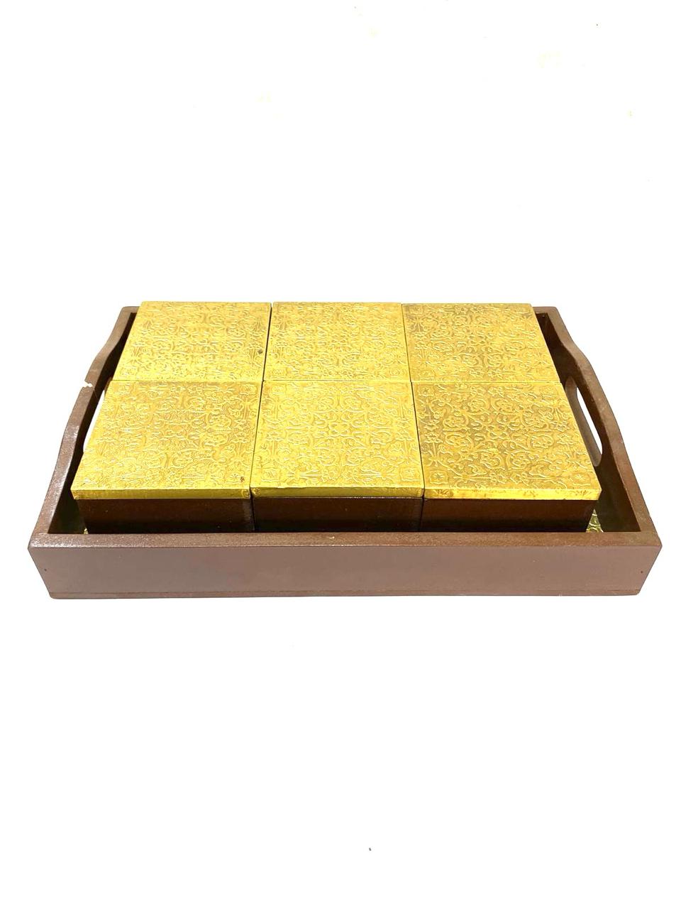 Tray With 4/6 Storage Box Dry Fruit Chocolate Handcrafted Wooden Art Tamrapatra