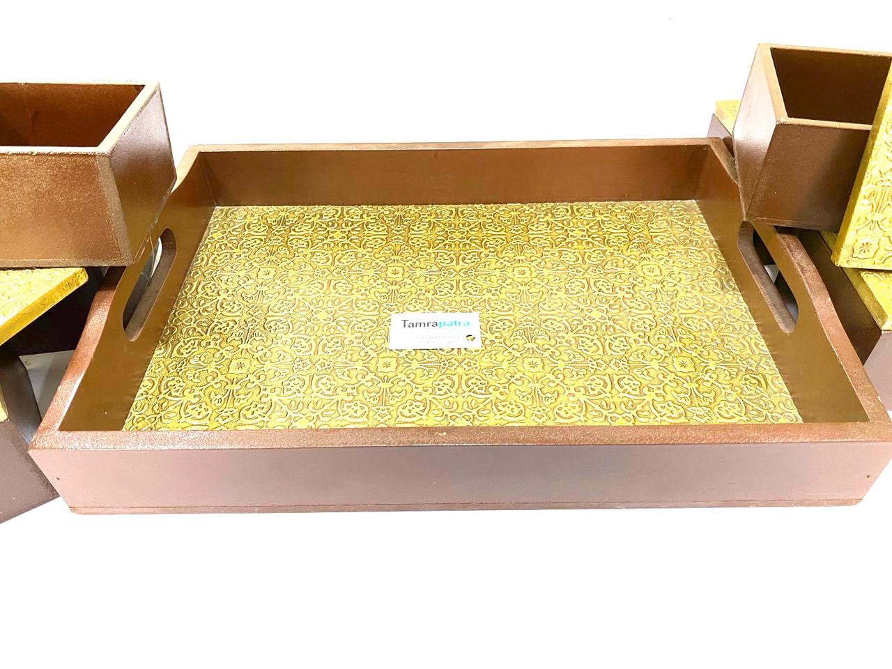 Tray With 4/6 Storage Box Dry Fruit Chocolate Handcrafted Wooden Art Tamrapatra