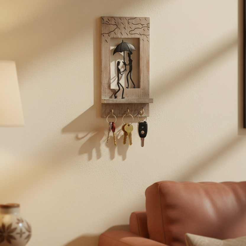 Wood Carved Tribal Lifestyle Based Wrought Iron Key Holder Now At Tamrapatra - Tamrapatra
