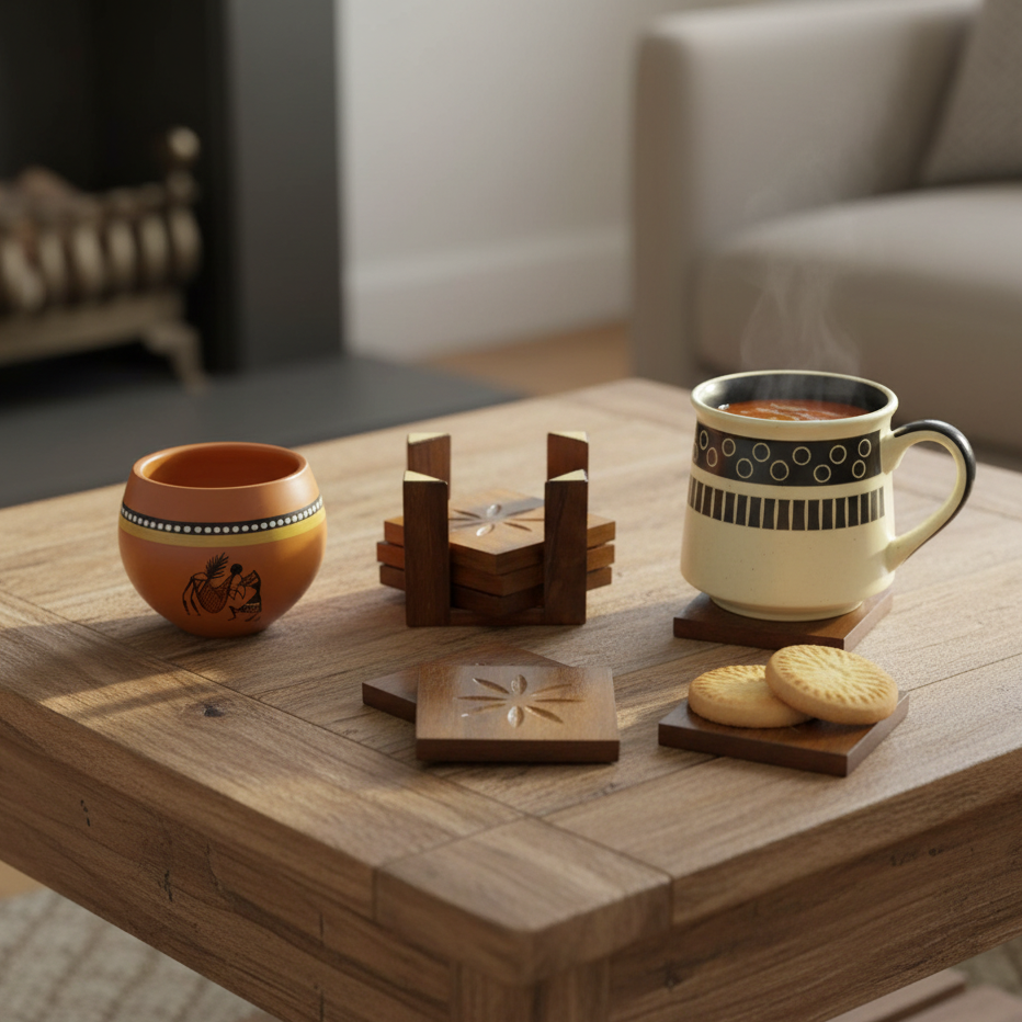 New Modern 6 Compact Designs Tea Coaster Utility Serve Beverage By Tamrapatra