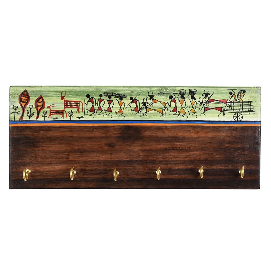 Tribal Lifestyle Based Warli Painting On Key Holder Wall Utility From Tamrapatra