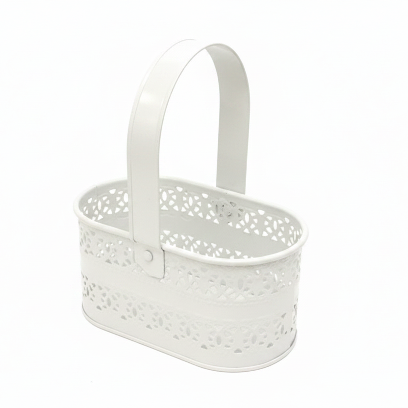 Basket Style Storage Metal Handcrafted With Easy Carry Handle By Tamrapatra - Tamrapatra