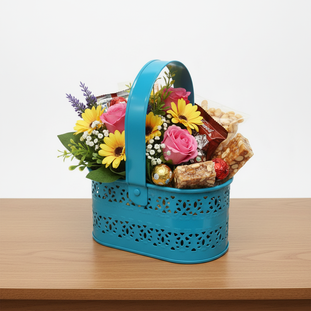 Basket Style Storage Metal Handcrafted With Easy Carry Handle By Tamrapatra - Tamrapatra