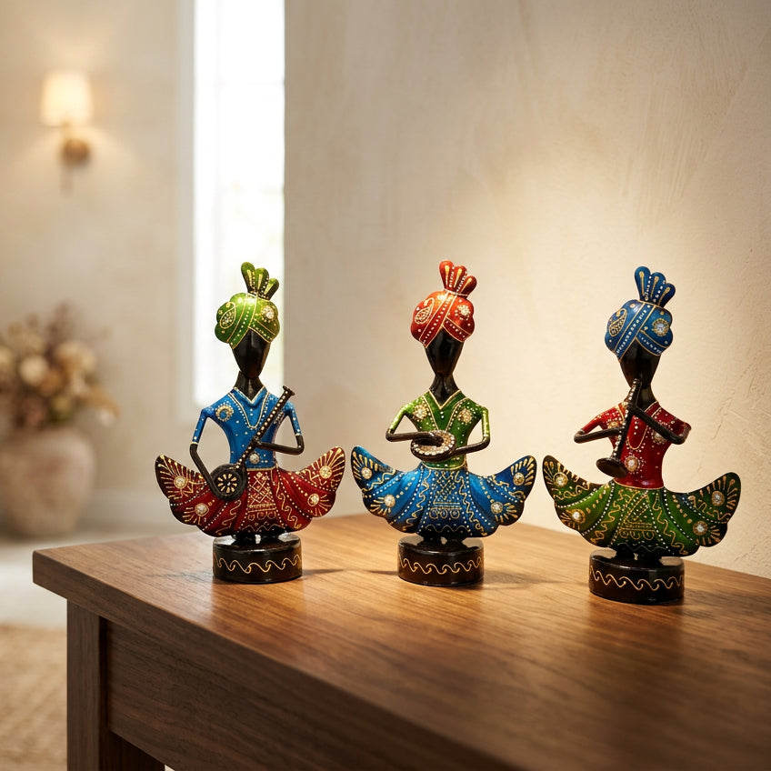 Sitting Musician Nickel Painted Metal Wood Fusion Showpiece By Tamrapatra
