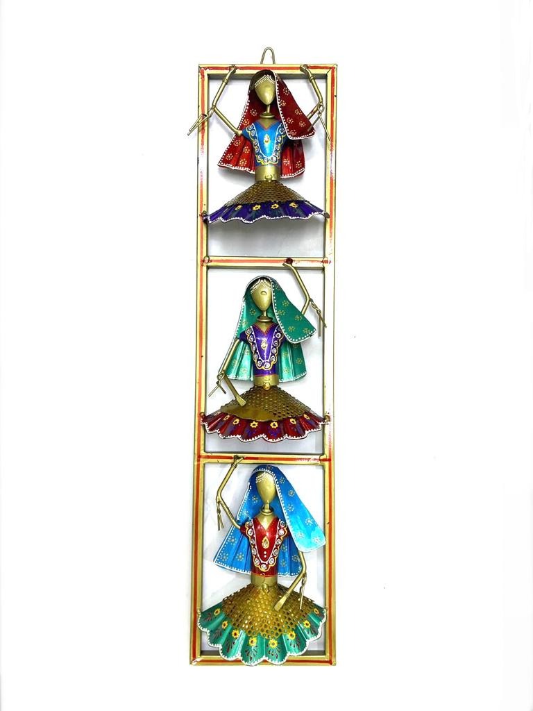 3 Dancing Dolls In Vertical Metal Frame Exclusive Wall Art Ethnic By Tamrapatra