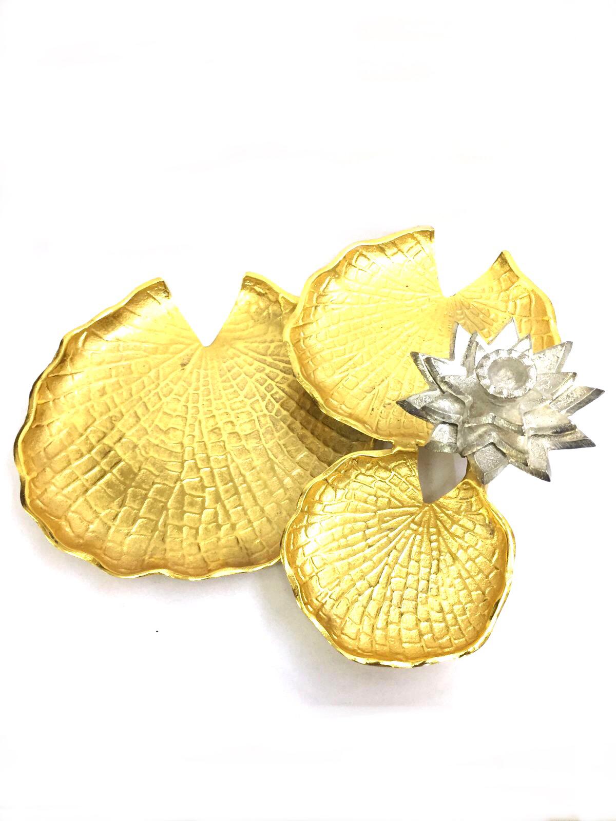 Metal Leaf Platters Lotus Spiral Designs With Flower Serving Ideas Tamrapatra