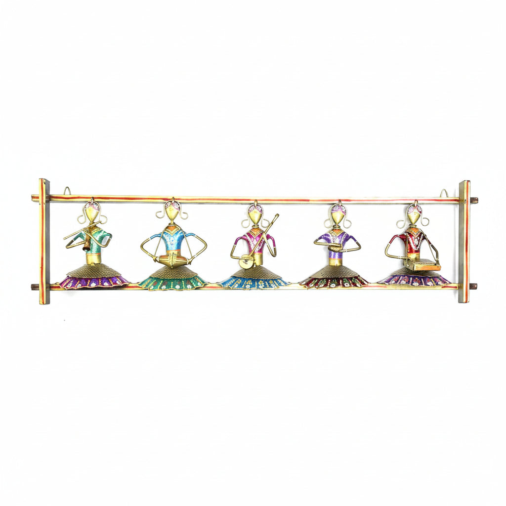 Indian Traditional Metal Wall Art Dancing Dolls Musicians Multicolor Tamrapatra - Tamrapatra