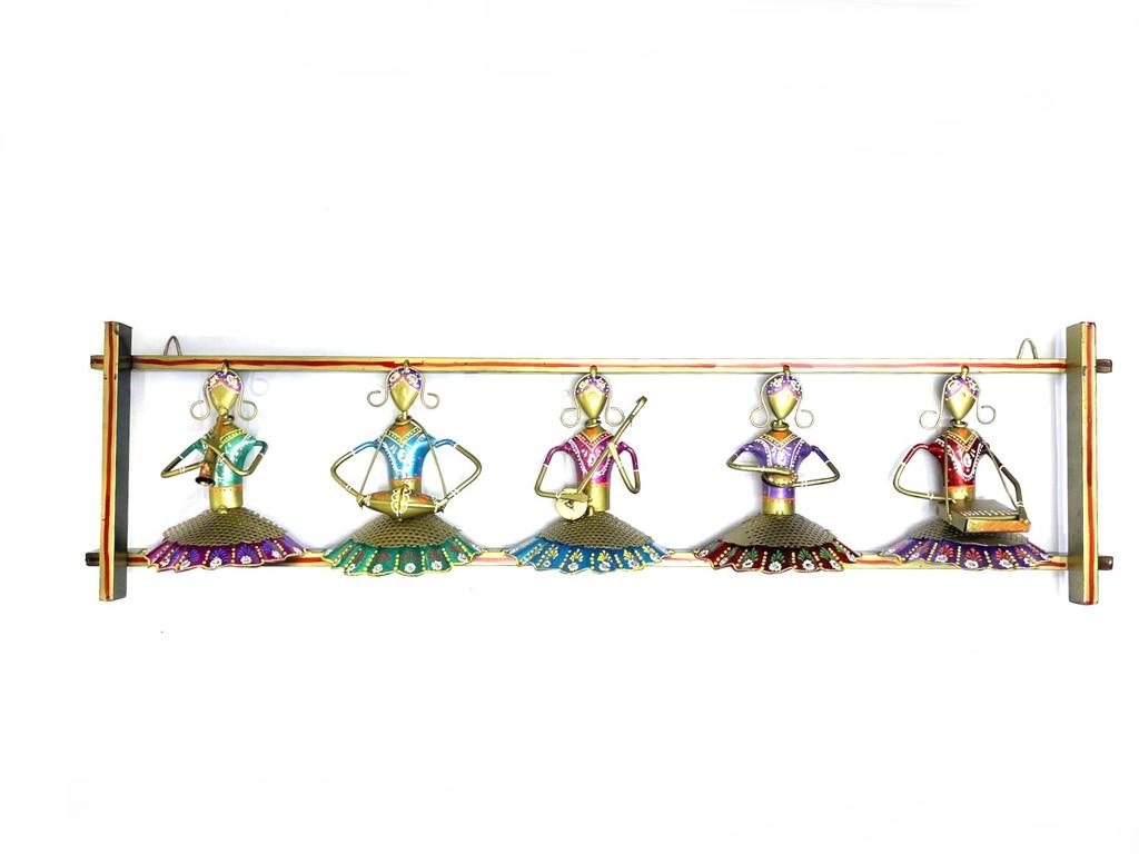Indian Traditional Metal Wall Art Dancing Dolls Musicians Multicolor Tamrapatra