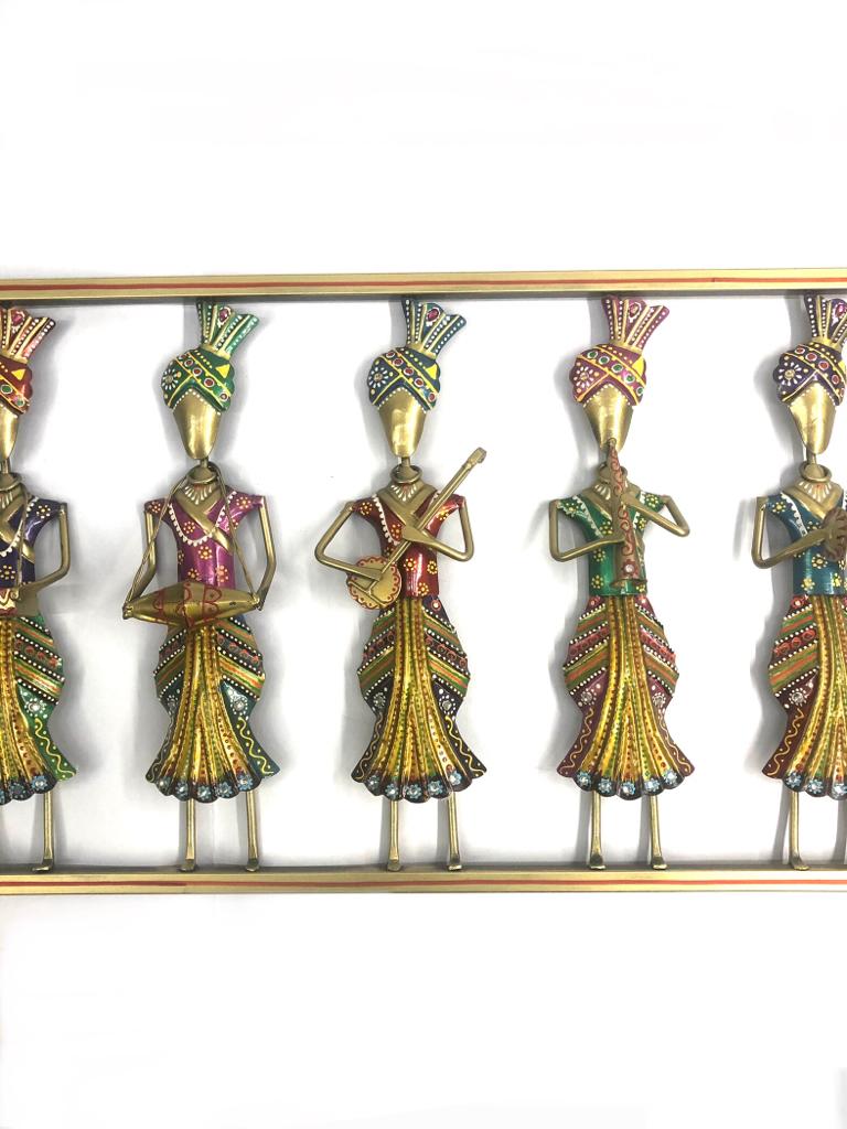 5 Standing Sardar Musicians In Long Metal Frame Traditional Art Tamrapatra