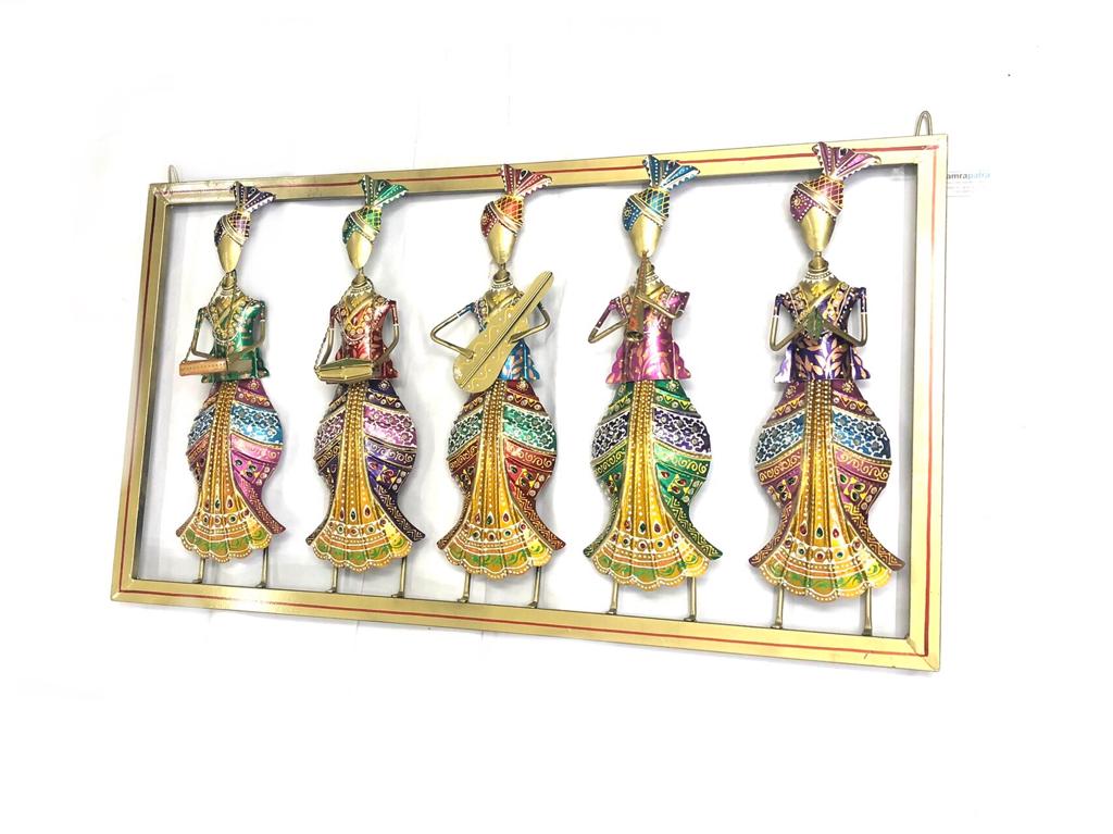 Fine Quality Musical Frame With Standing 5 Musicians Indian Art By Tamrapatra
