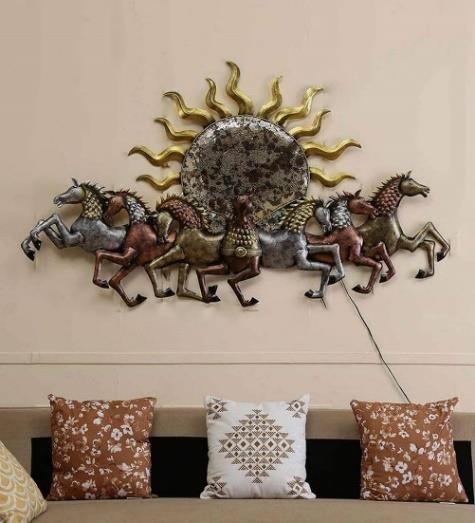Metal Wall Décor Mosaic Sun & 7 Horse Handcrafted Designs Available At Tamrapatra