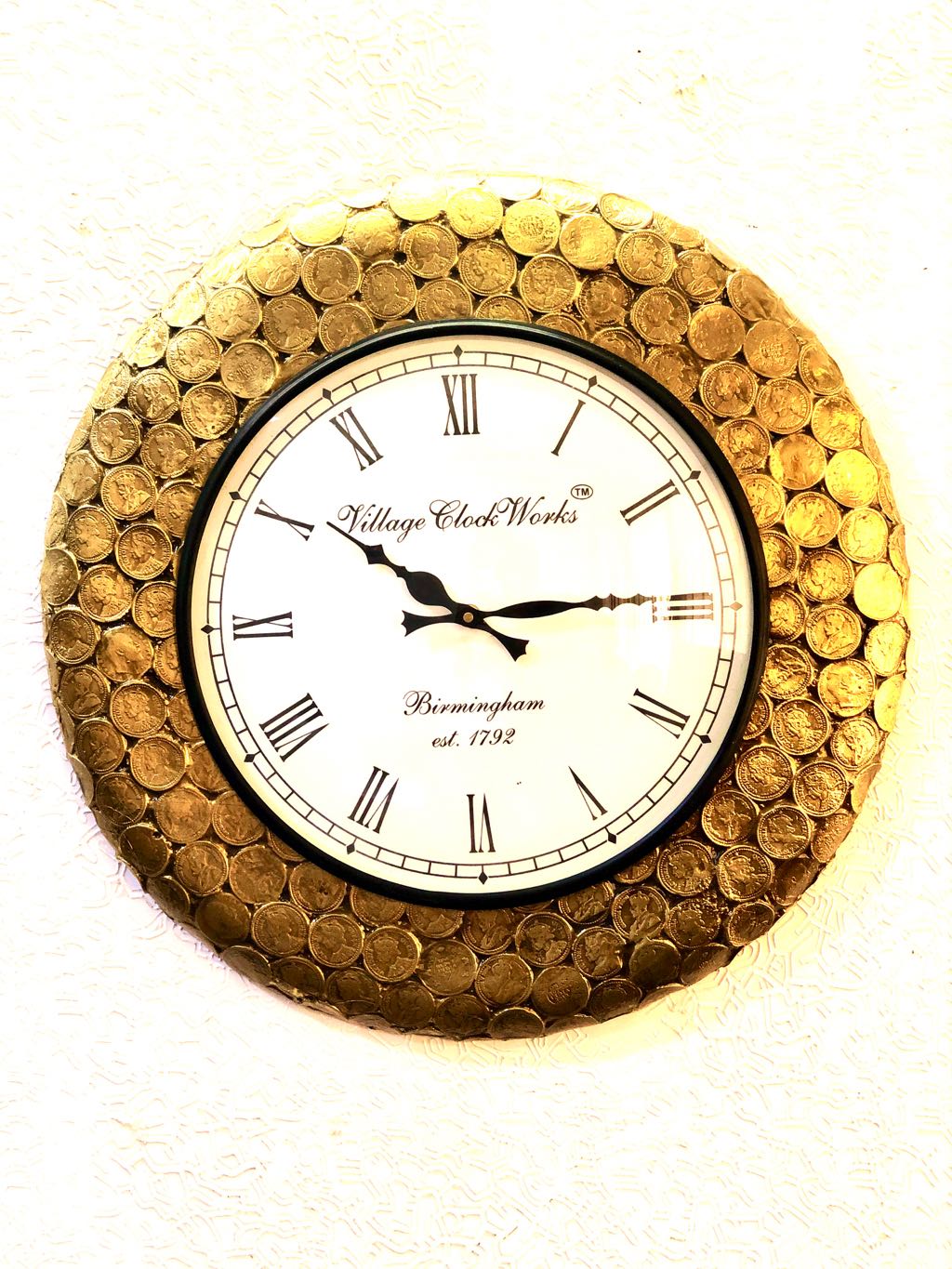 Wall Clock Coin Collection Antique Handmade Brass Emboss Tamrapatra - Tamrapatra