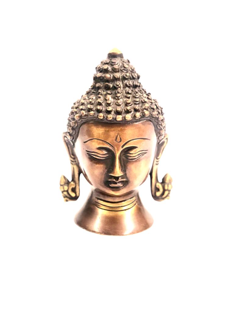 Buddha Face In Antique Brass Design Handmade Spiritual Art By Tamrapatra