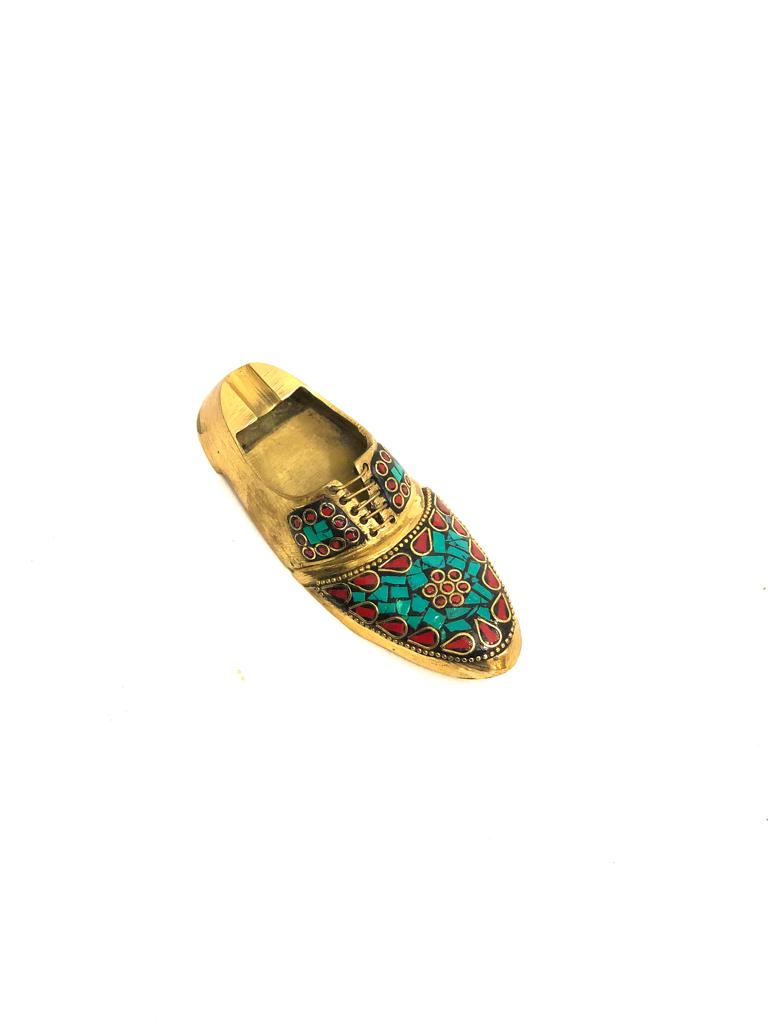 Ash Tray Absolutely Stunning Brass With Gemstone Miniature Shoes Tamrapatra