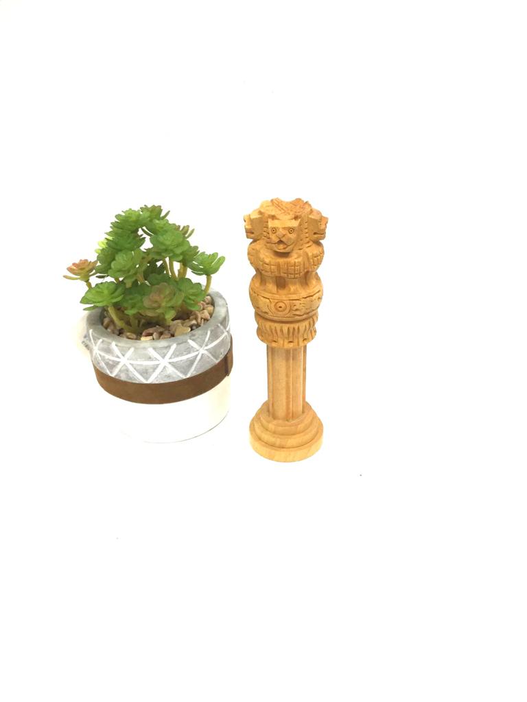Ashok Pillar Stambh Wooden Souvenir Office Desk Accessories From Tamrapatra