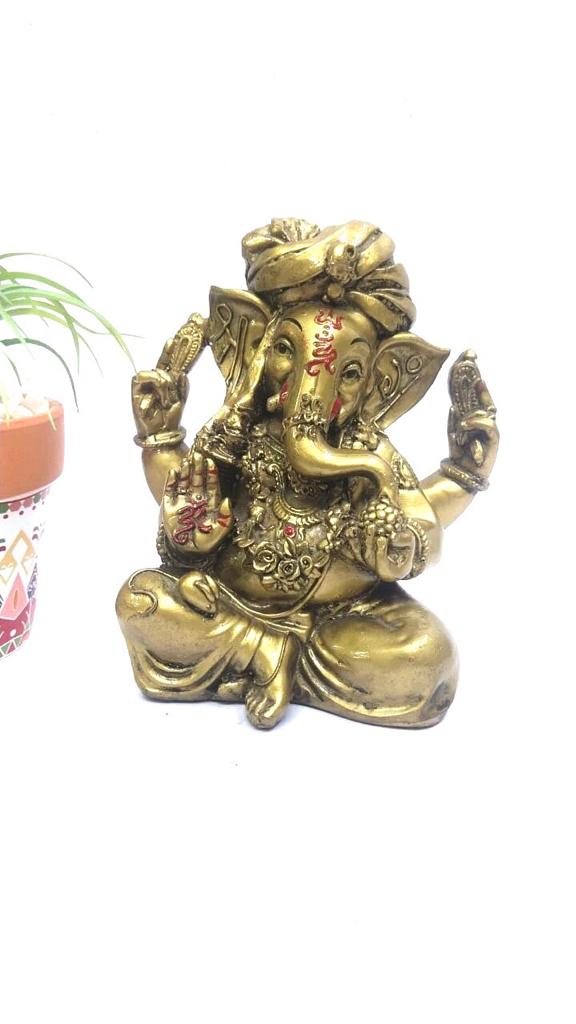 Auspicious Ganesha Religious Figure Gold Finish The Resin Art By Tamrapatra