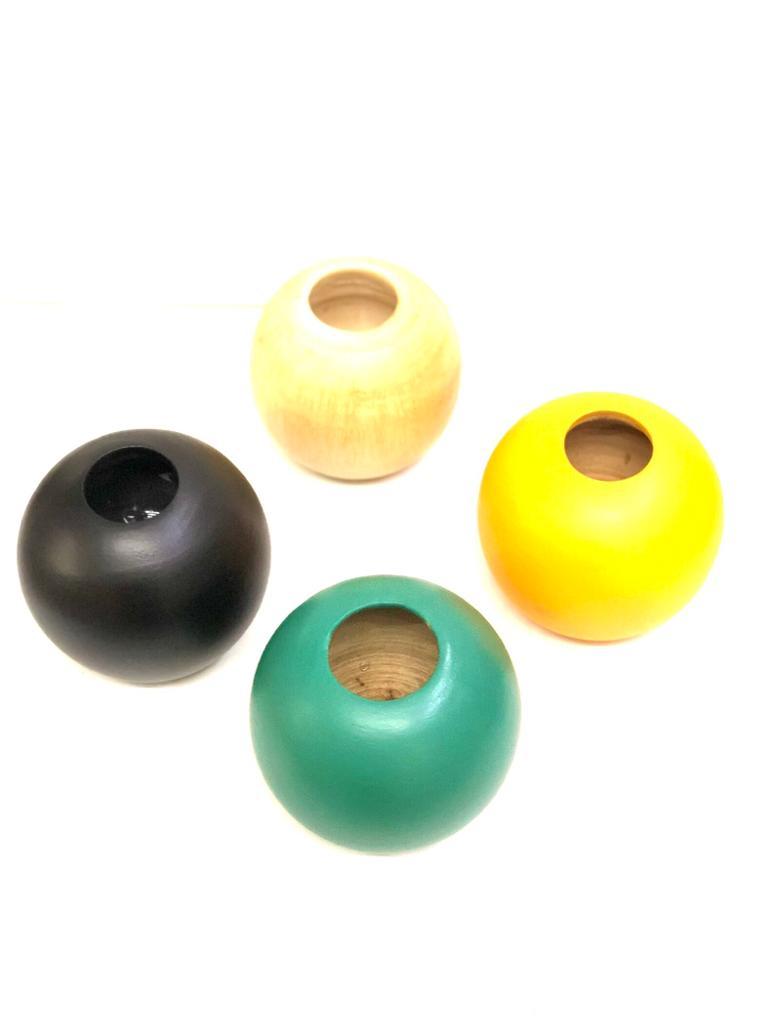 Wooden Round Pots Exclusive Range Of Modern Finish Ball Series By Tamrapatra