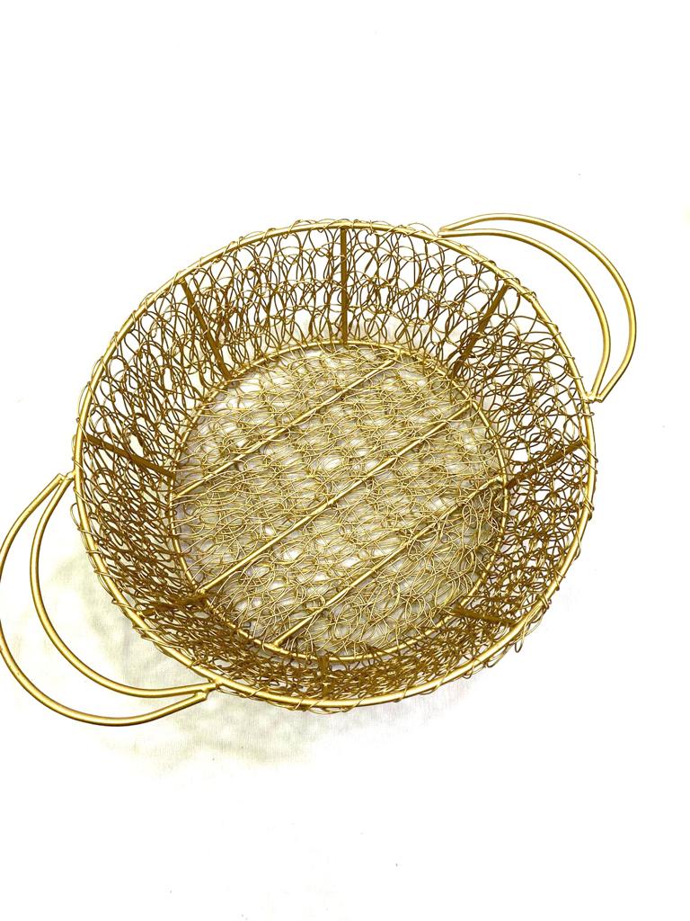 Wire Round Basket Round Tapered Jali Style  Exclusive Kitchen Décor Tamrapatra