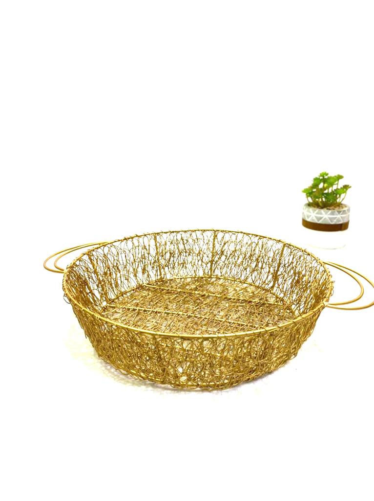 Wire Round Basket Round Tapered Jali Style  Exclusive Kitchen Décor Tamrapatra