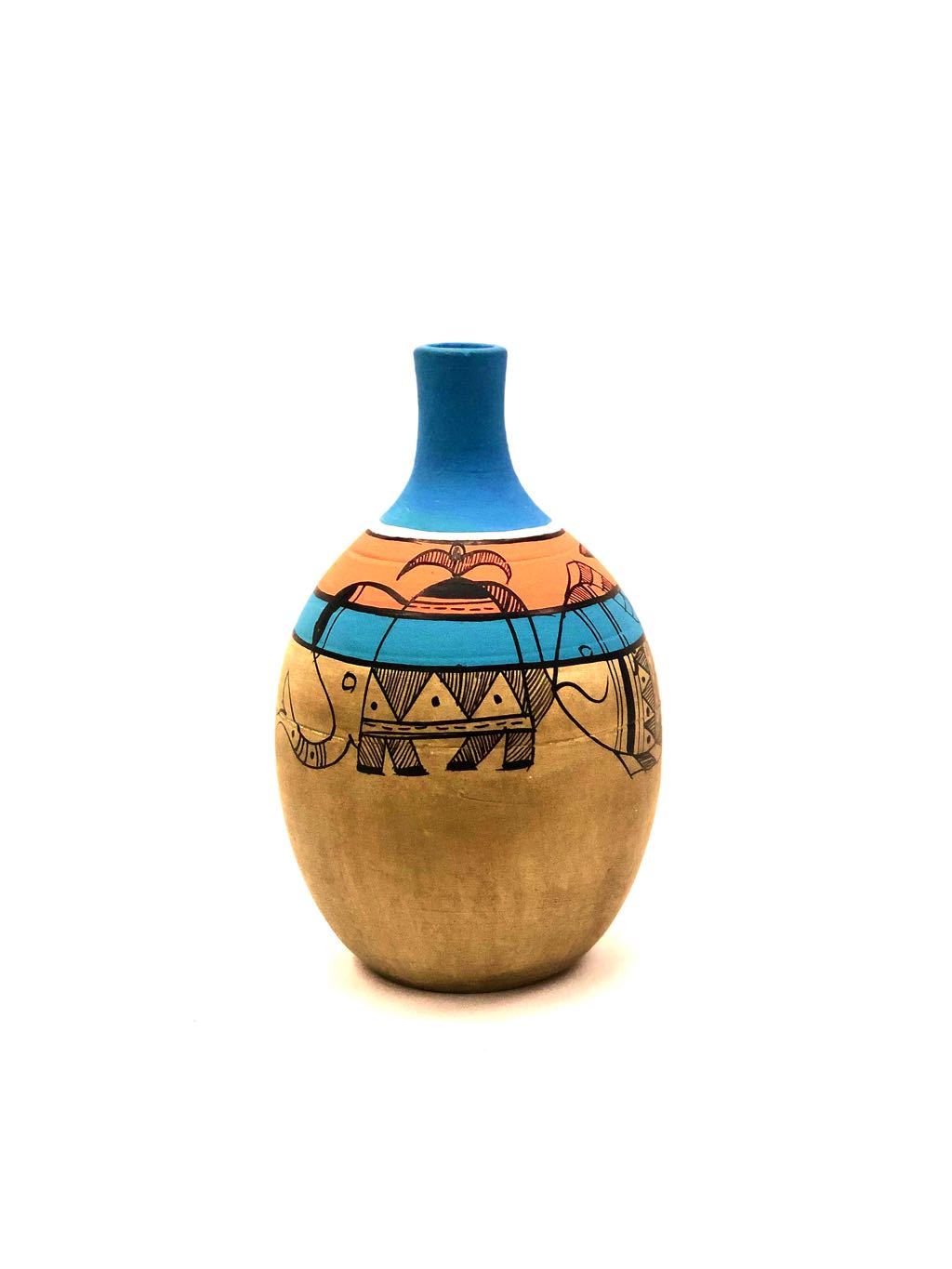 Clay Pots With Madhu Bani Hand Painting Beige Shade Home Décor Tamrapatra