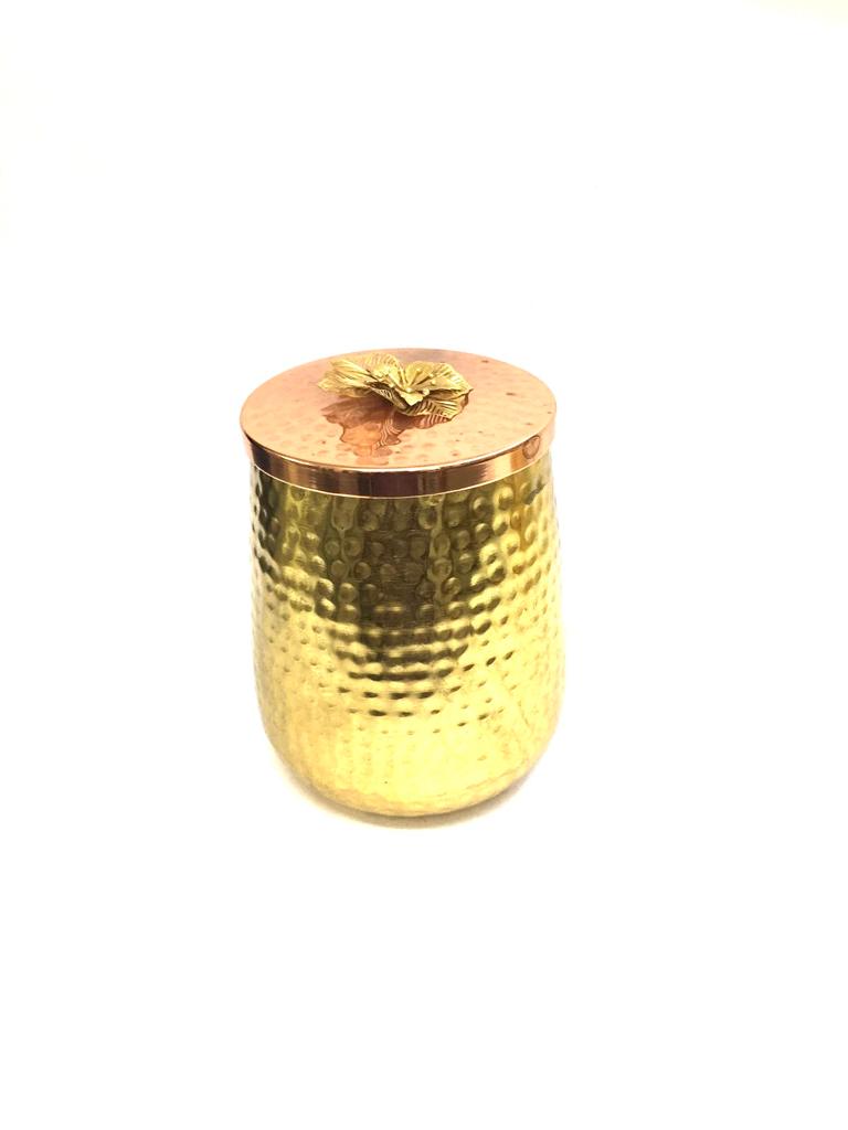 Metal Jars For Storage Hammered Contemporary Look With Lid Tamrapatra