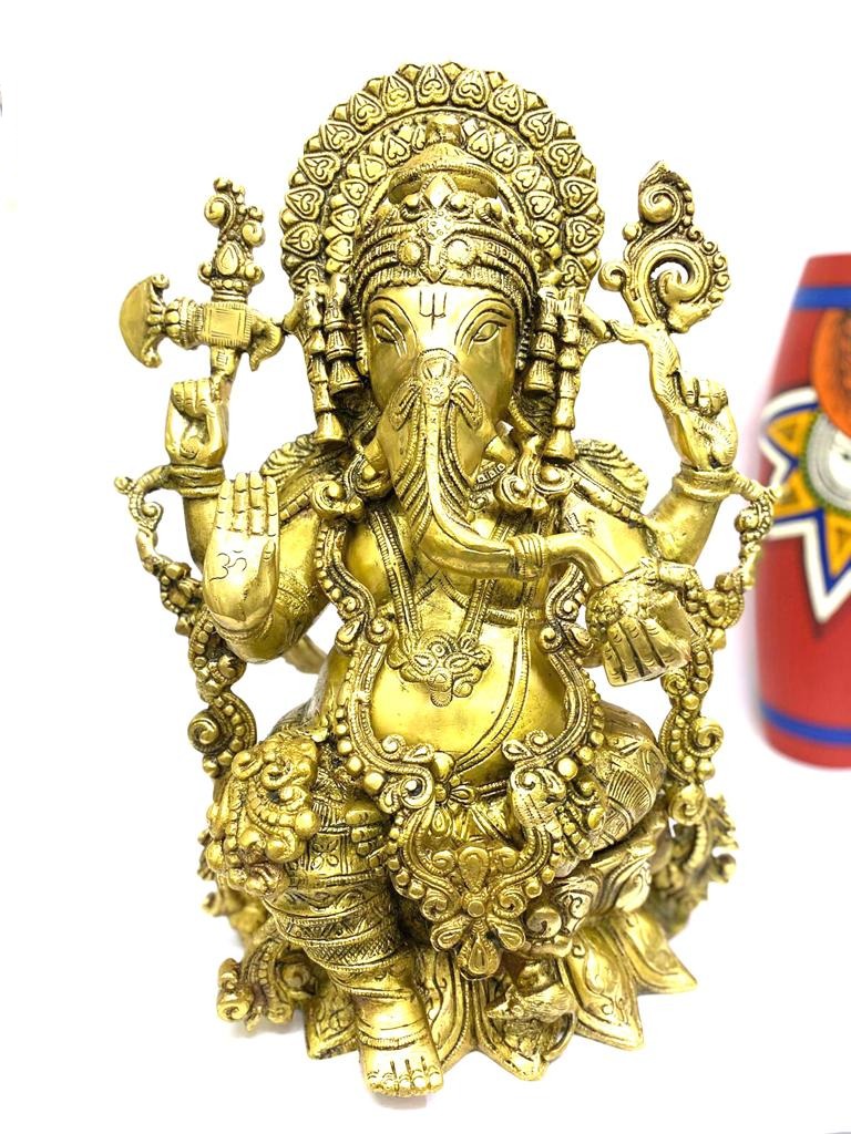 Spiritual Lord Ganesha Sitting On Lotus Brass Idols Collection From Tamrapatra