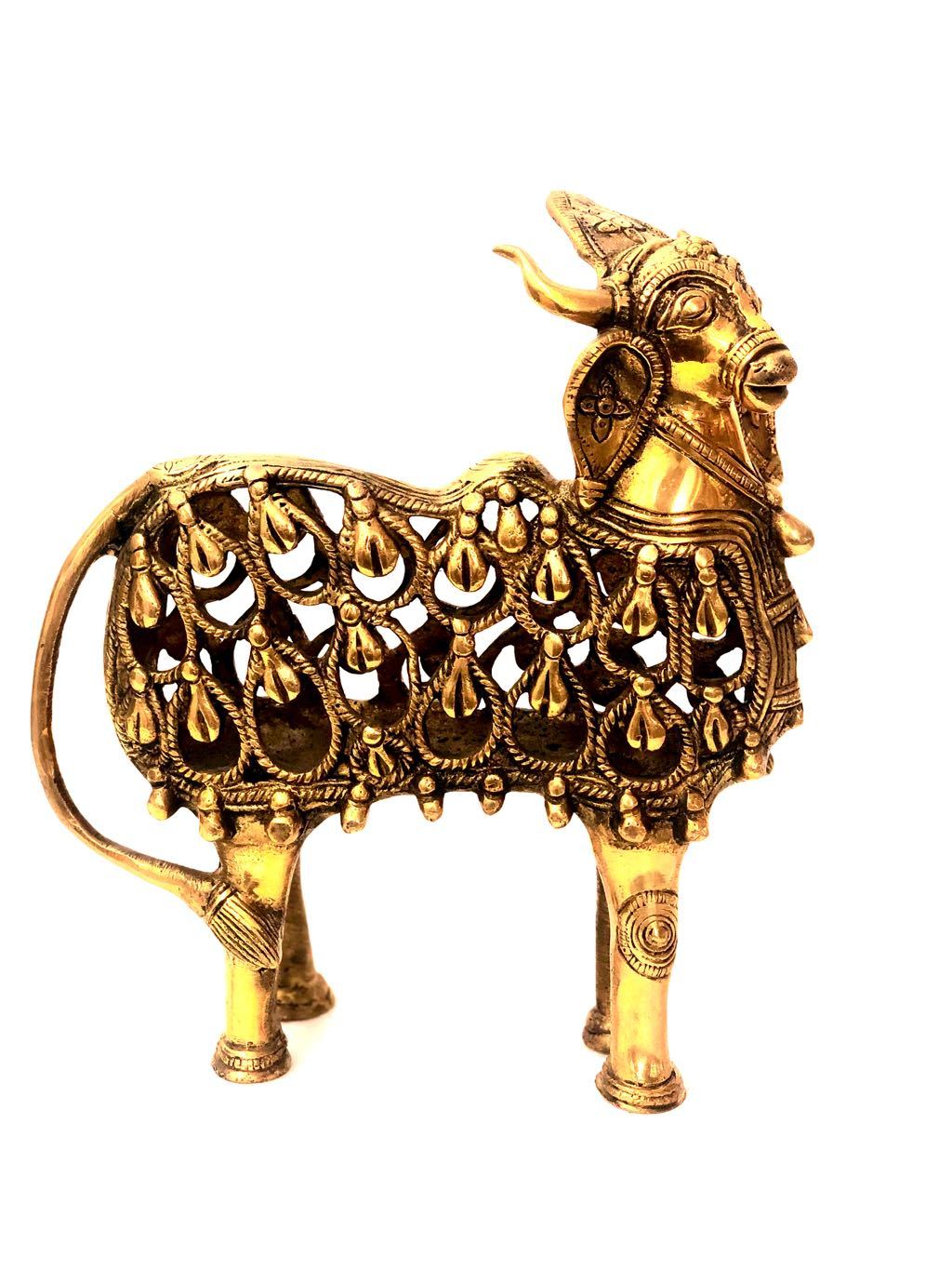 Jali Nandi 'Cow Of Plenty' Sculpture Brass Collectible Tamrapatra - Tamrapatra