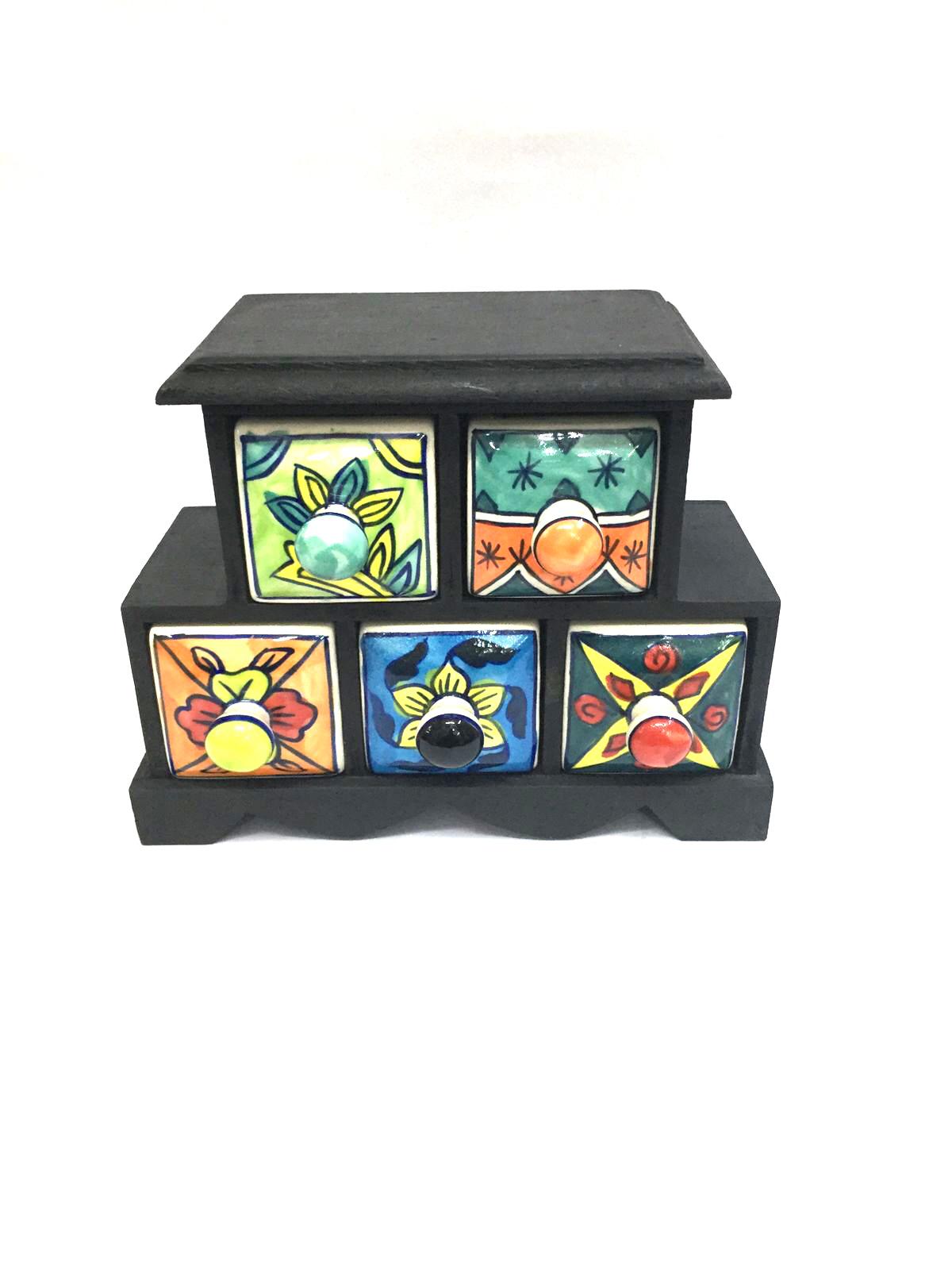 5 Ceramic Drawer Design & Manufactured In India Wooden Box Tamrapatra