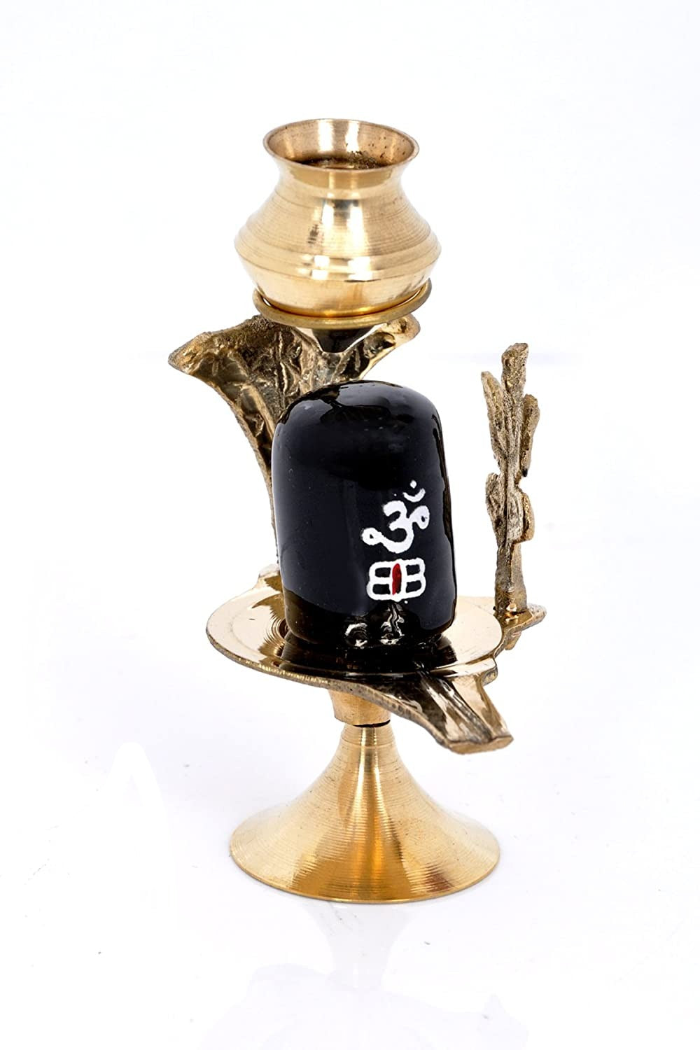 Shiva Lingam Brass With Trishul Nag Black Stone Pooja Collectible By Tamrapatra