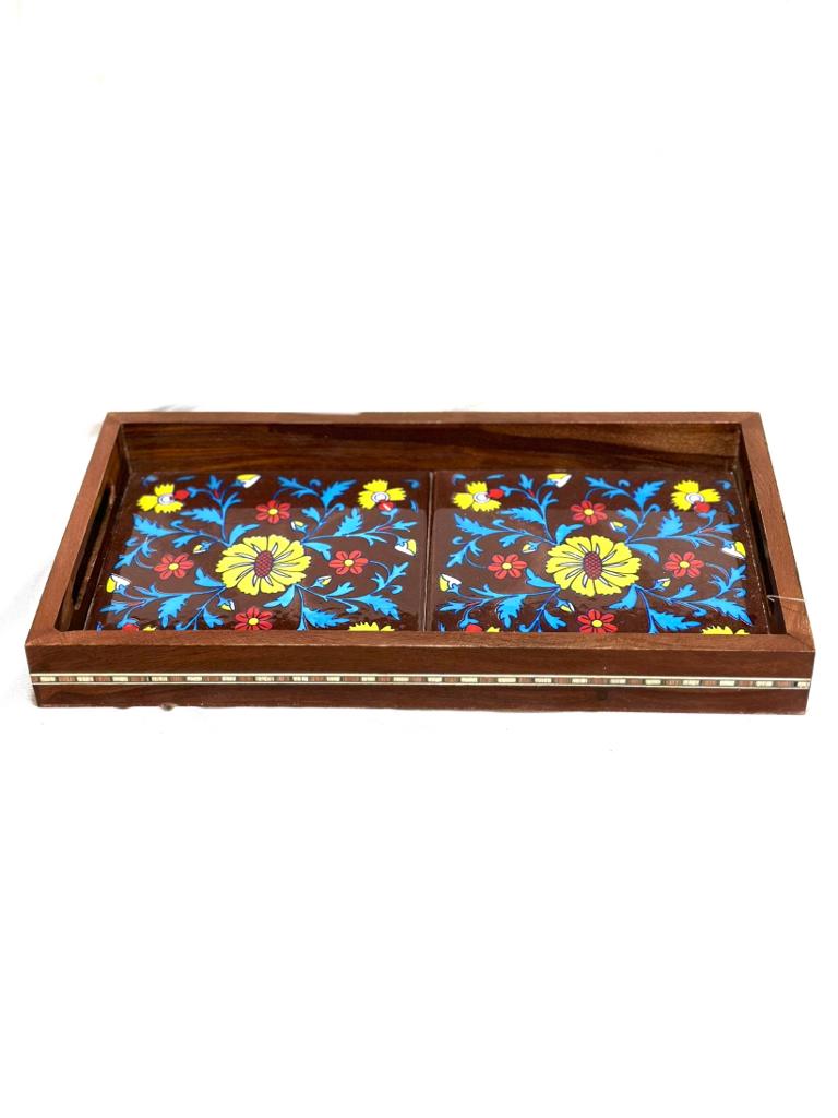 Blue Pottery Tiles Tray Serving Snacks Designed & Handcrafted In India Tamrapatra
