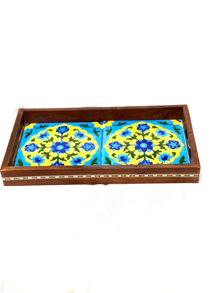 Blue Pottery Tiles Tray Serving Snacks Designed & Handcrafted In India Tamrapatra