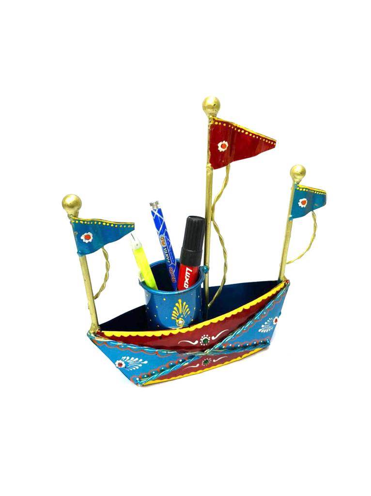 Boat Multicolor Hand Painted Traditionally Utility Pen Stand By Tamrapatra