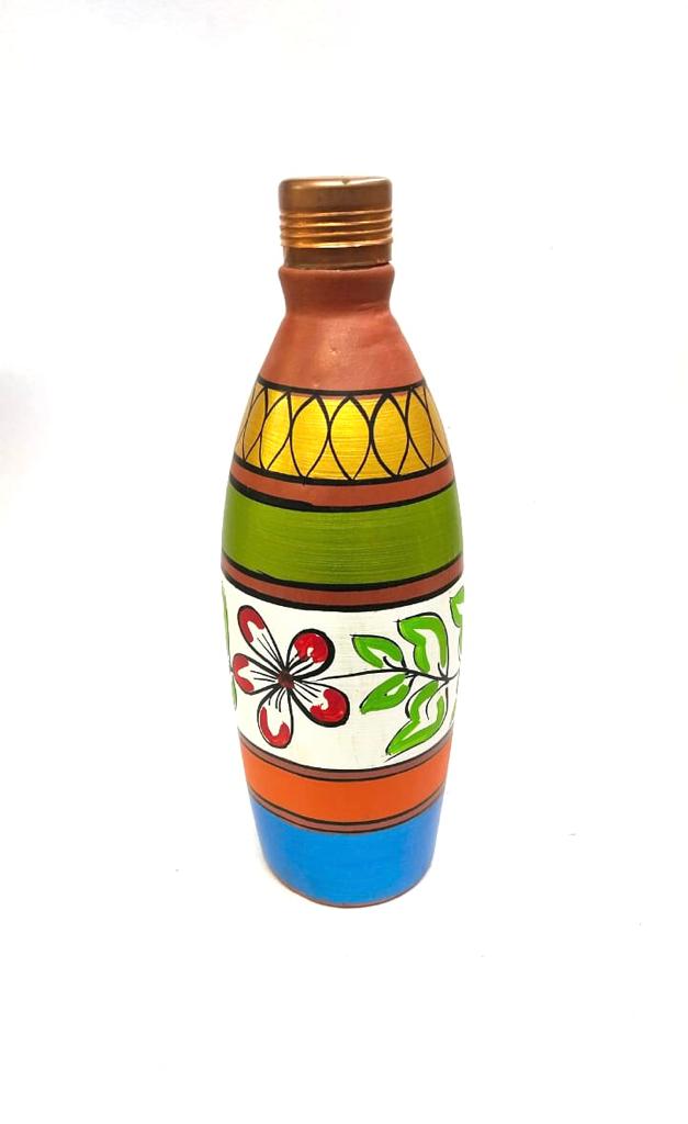 Beautiful Designer Hand Painted Round Water Bottles With Cap From Tamrapatra