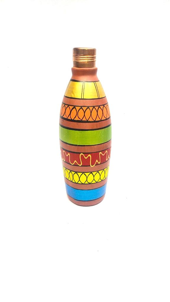 Beautiful Designer Hand Painted Round Water Bottles With Cap From Tamrapatra
