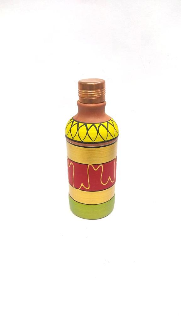 Hand Painted 500ml Earthenware Bottles Easy Carry Healthy Lifestyle Tamrapatra