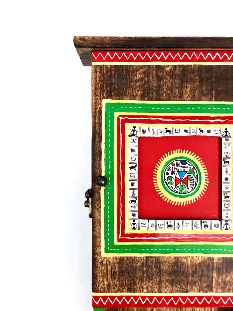 Warli Painted On Key Box Style Holder Décor With Metal Bells Only At Tamrapatra