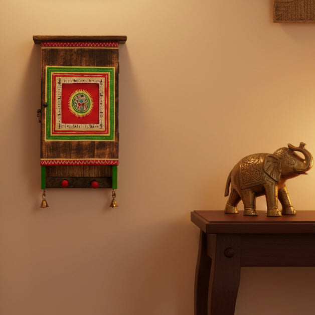 Warli Painted On Key Box Style Holder Décor With Metal Bells Only At Tamrapatra - Tamrapatra
